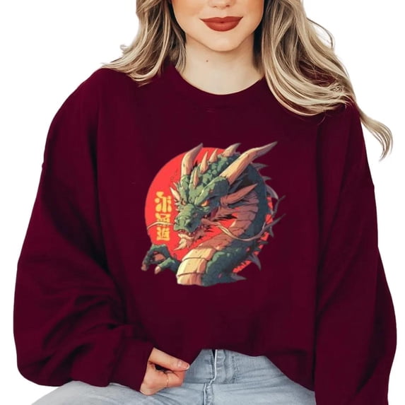 Green Dragon Mythical Creature Fantasy Forest Nature Fun Sweatshirt, for men & women, up to size 5XL