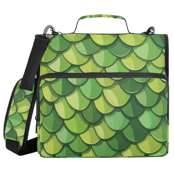 Green Dragon Scales Binder Bag with Shoulder Strap 3 Ring Zipper Binder File Folder Document Storage