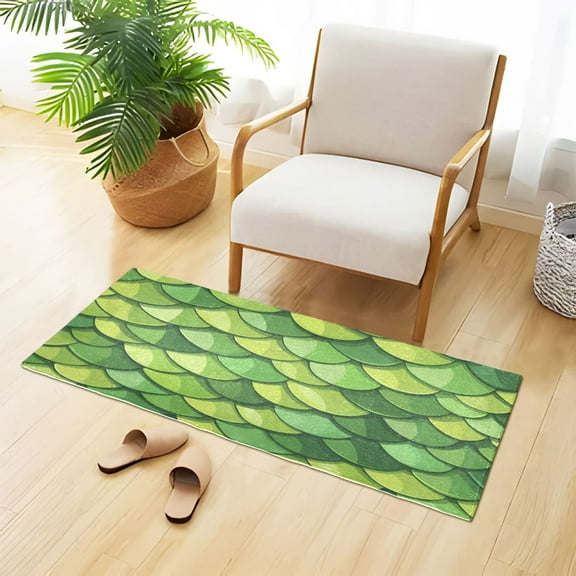 Green Dragon Scales Plush Carpet Non Slip Runner Rug Absorbent Bath Mat 39" x 20"