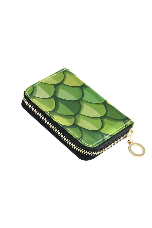 Green Dragon Scales Women's Credit Card Holder PU Leather Zipper Wallet RFID Blocking