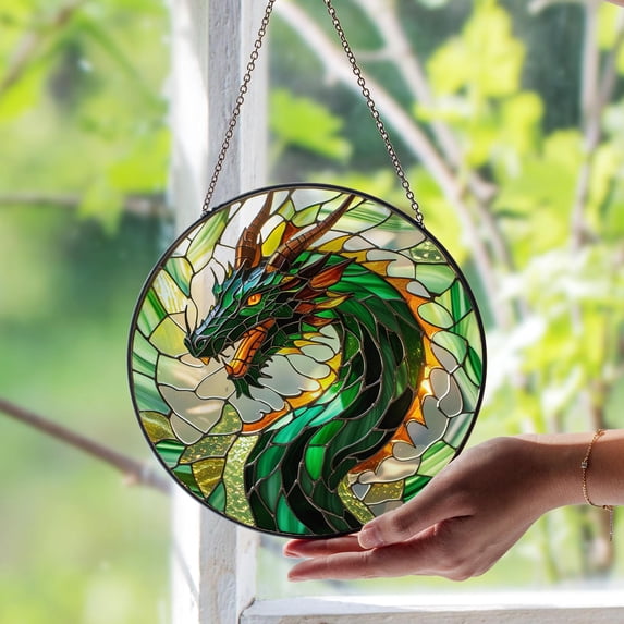 Green Dragon Stained Glass Suncatcher – Fantasy Creature Glass Art ...