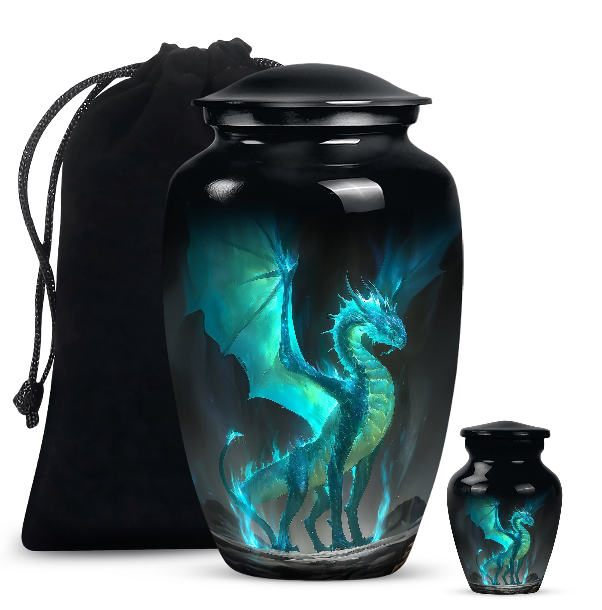 Green Dragon Urn For Ashes For Male & Female, Decorative Urns For Human Ashes, Large Funeral Mini Memorial Urn For Men, Cremation Urns For Baby Boy ( Size- 10inch,1pc 3inch 1pc )