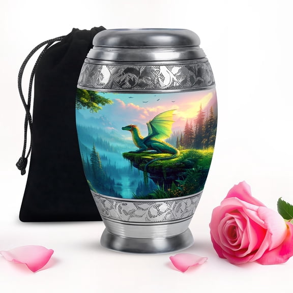Green Dragon Urns For Human Ashes Adult Father - Funeral Large Urn For Ashes Mom - Handmade Decorative Gifts For Burial 10Inch To 200 Cubic Inches Capacity Include Velvet Bag