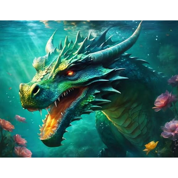 Green Dragon with Flowers Edible Icing Sheets- Assorted Image Cake Toppers-Frosting Sheets- Cookies- Cupcake Toppers for 1/4 Sheet Cake or Larger