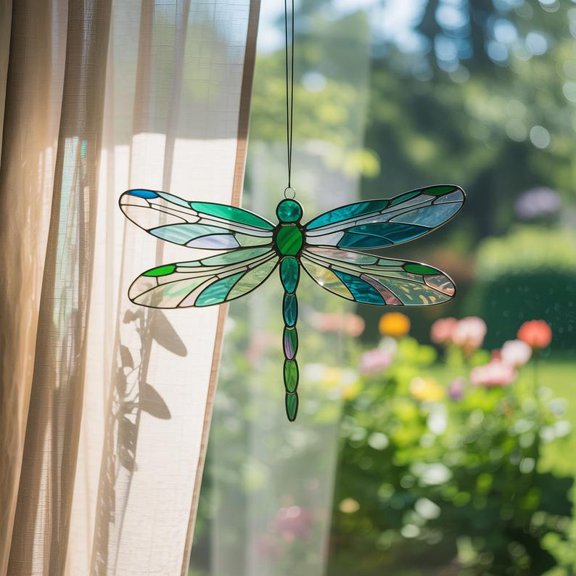 Green Dragonfly Acrylic Suncatcher, Dragonfly Window Decor, Garden Bug Ornament, Dragonfly Stained Glass, Nature Lover Gift, Spring Decor