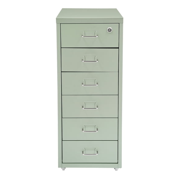 Green Drawer File Cabinet with Lock 6-Drawers Filing Chest Metal Vertical File Cabinet Organizers Movable Under Desk Storage Cabinets for Home Office-11*16*27in, Load 22lbs/ Each Tier, Rectangular
