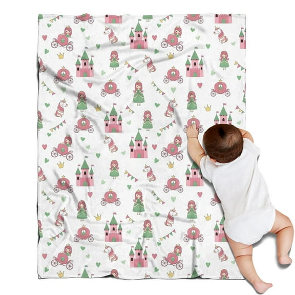 Green Dress Princess Castle Pattern Blanket,Comfortable Soft Flannel Throw Blanket,All Season,Warm Lightweight Blankets for Sofa Bed Couch Living Room Chair,30"x40"