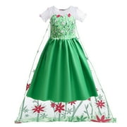 Green Dress Princess Surprise Birthday Party Cosplay Costume with Long Floral Cloak Costume for Halloween Carnival Lace