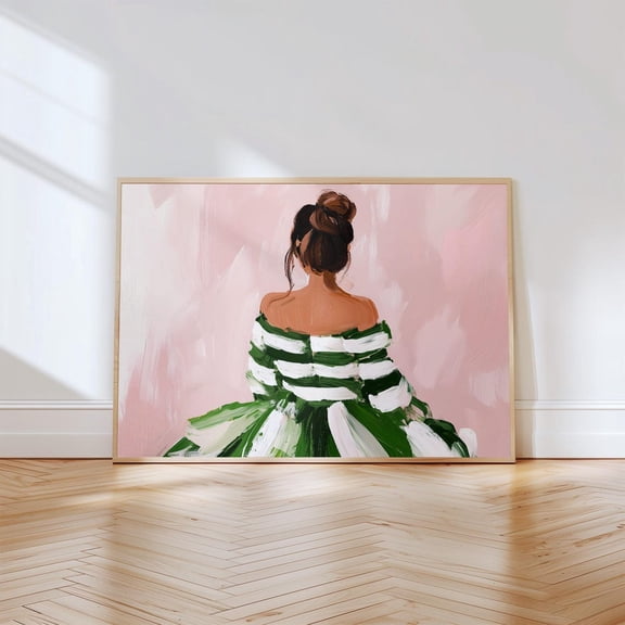 Green Dress Woman Back View Fashion Portrait Porch Display, Unframed Paper Poster 8x10in