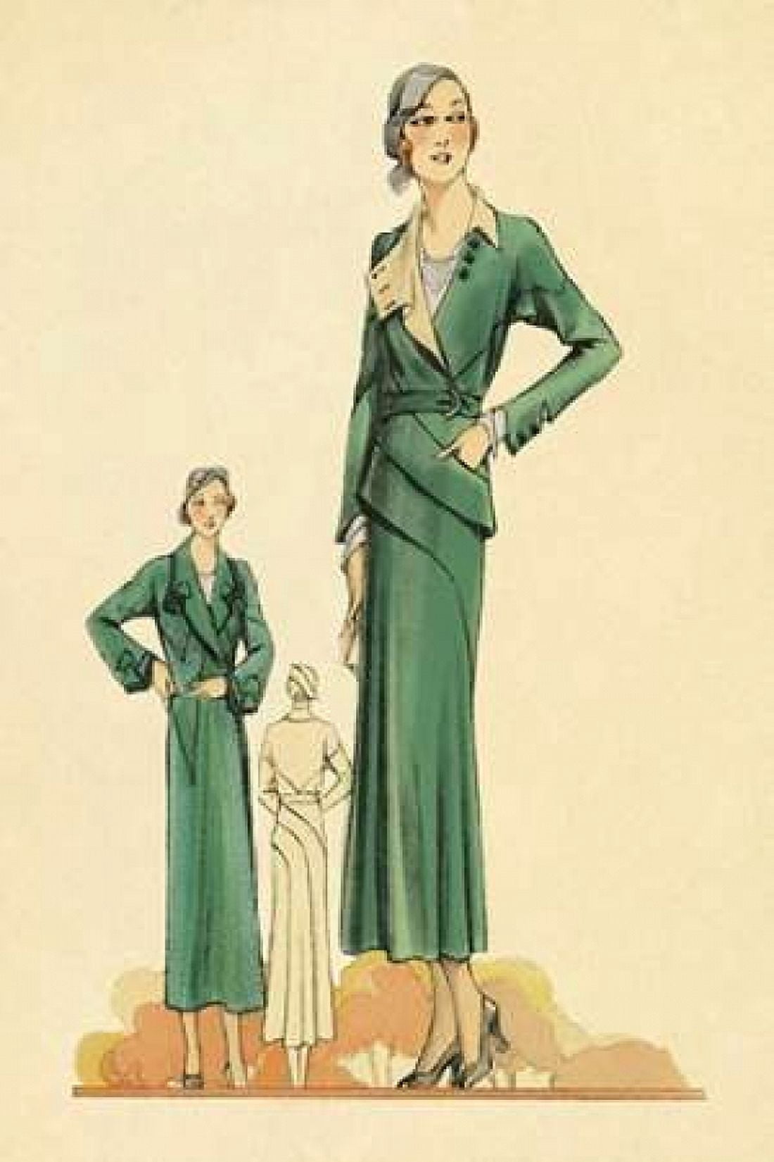 Green Dress and Overcoat Canvas Art - Vintage Fashion (12 x 18)
