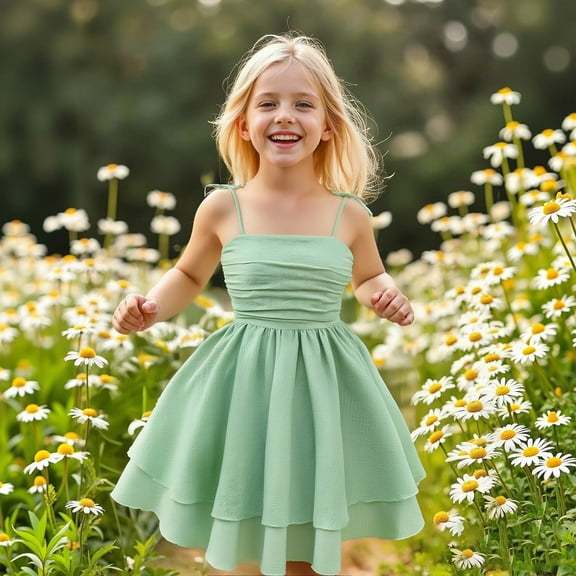 Green Dresses for Girls Spaghetti Strap Tulle Flower Girl Dress Girls Rainbow Dress Princess Dress up for Girls 12 Years