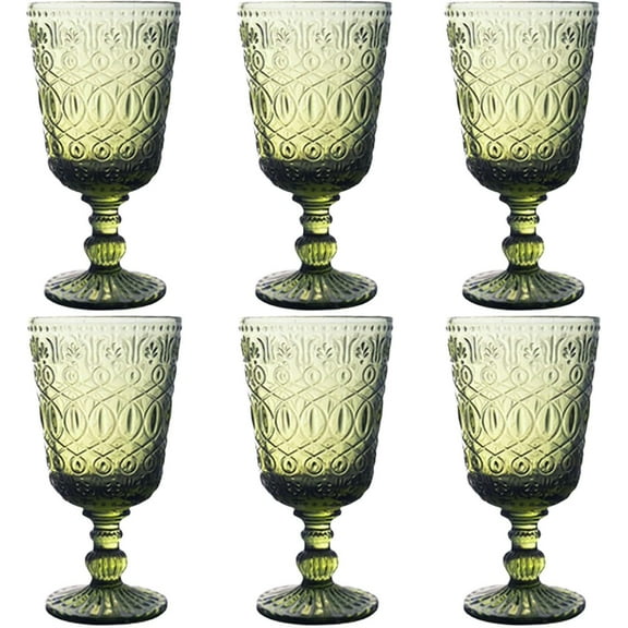 Green Drinking Glasses set of 6 Red Wine Goblets 10 OZ Colored Water Beverage Cup Vintage Glassware for Wedding Party Holidays Anniversary