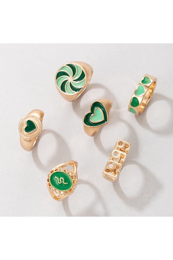 Green Dripping Oil Love Windmill Serpentine 1999 Feelings 6-piece Ins Ring