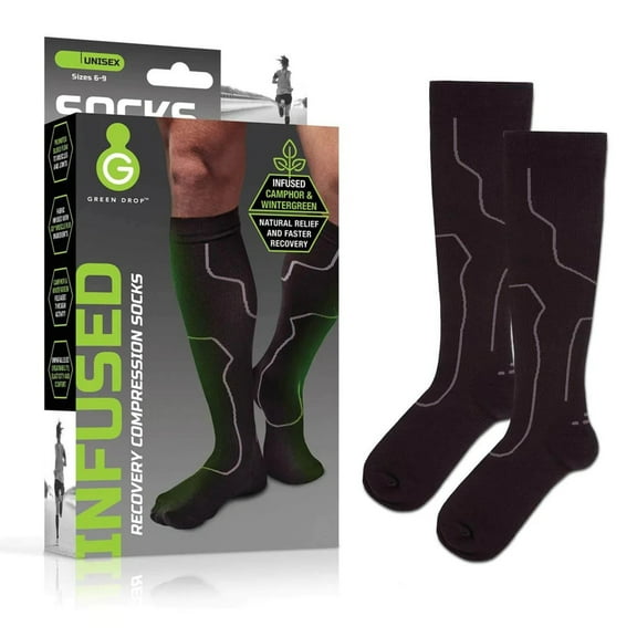 Green Drop Compression Socks - Herb-Infused, Natural Pain Relief - Knee High, Unisex, L/XL, 1 Ct
