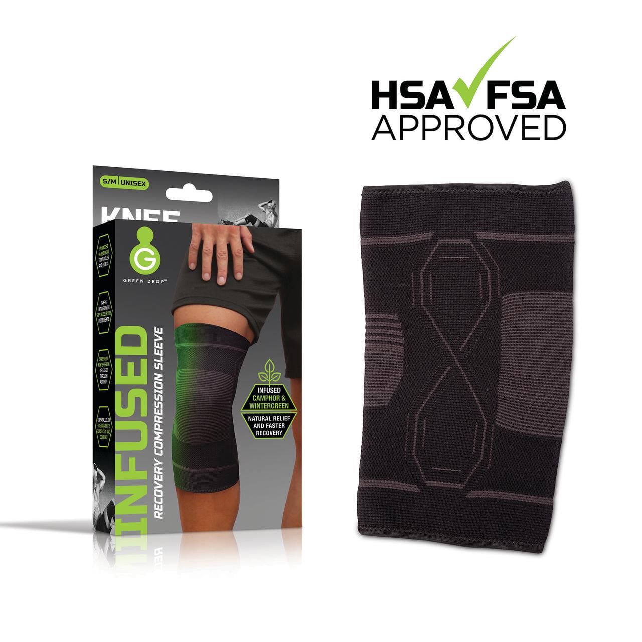 Green Drop Knee Compression Sleeve Natural Pain Relief, HSA/FSA