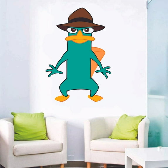 Green Duck Detective Waterproof Cartoon Character Wall Art Vinyl Sticker Mural Baby Kids Room Bedroom Nursery Kindergarten House Home Wall Art Decor Removable Peel and Stick Durable 30x15 inch