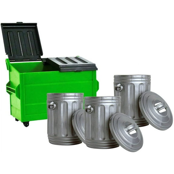 Green Dumpster & 3 Trash Cans for WWE & AEW Wrestling Action Figures