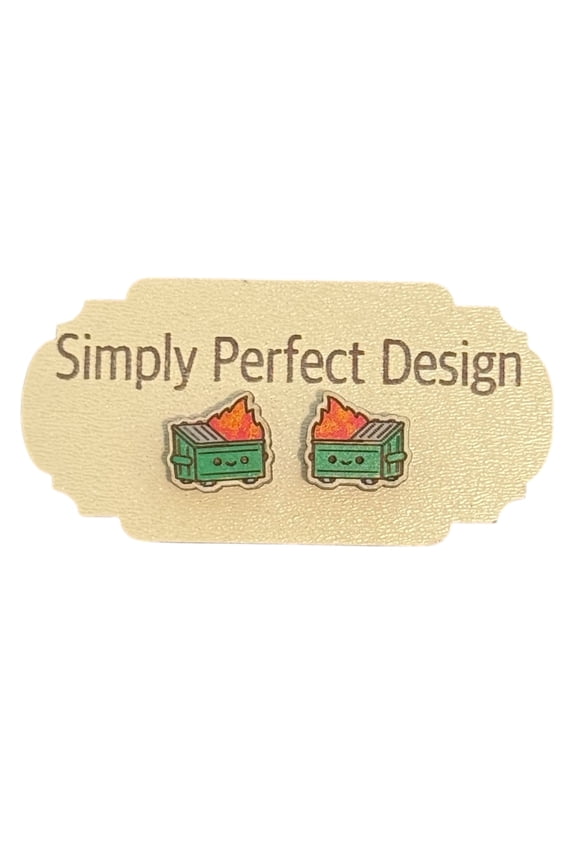 Green  Dumpster Fire Emoji Stud Earrings  Cute & Funny Cartoon Jewelry for Everyday Wear, Perfect for Women of All Ages