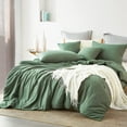 thumbnail image 1 of Green Duvet Cover Queen Size 100% Washed Cotton Solid Color Bedding Set 3Pcs Simple Modern Soft Lightweight Breathable Comforter Cover, 1 of 7