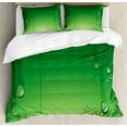 thumbnail image 1 of Green Duvet Cover Set, Abstract Art Style Vector Illustration of Water Drops Background Print, Decorative 3 Piece Bedding Set with 2 Pillow Shams, Calking Size, Fern Green Apple Green, by Ambesonne, 1 of 3