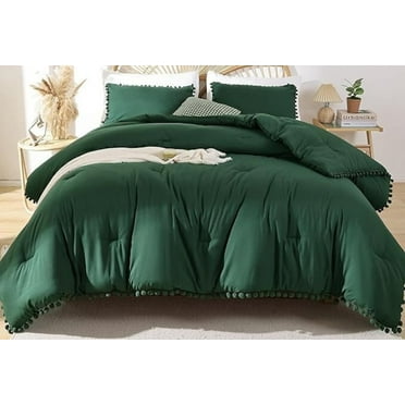 Green Duvet Cover Set For Bedroom Pompom Boho Bedding Set Breathable Quilt Cover 8Corner tie For Closure Zipper Bohemian Bedding Set