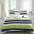 thumbnail image 1 of Green and Duvet Cover Set King Size, Dark Blue Stripe Geometric Abstract Striped 4 Piece Soft Microfiber Bedding Set with 1 Duvet Cover, 1 Flat Sheet, 2 Pillowcases, 1 of 9