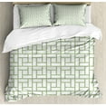 thumbnail image 1 of Green Duvet Cover Set, Maze Shaped Squares Rectangulars Geometrical Lines Modern Image Print, Decorative 3 Piece Bedding Set with 2 Pillow Shams, King Size, Pistachio Green White, by Ambesonne, 1 of 3