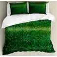 thumbnail image 1 of Green Duvet Cover Set Queen Size, Abstract Vibrant Square Pixel Mosaic Design Geometric Technology Theme Digital Grid Print, Decorative 3 Piece Bedding Set with 2 Pillow Shams, Green, by Ambesonne, 1 of 3