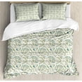 thumbnail image 1 of Green Duvet Cover Set Queen Size, Pastel Colored Floral Ornaments Soft Petals Leaves Vintage Artistic Garden Botany, Decorative 3 Piece Bedding Set with 2 Pillow Shams, Multicolor, by Ambesonne, 1 of 3
