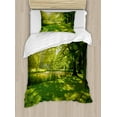 thumbnail image 1 of Green Duvet Cover Set Twin Size, Summer Park in Hamburg Germany Trees Sunlight Forest Nature Theme Scenic Outdoors Picture, Decorative 2 Piece Bedding Set with 1 Pillow Sham, Green, by Ambesonne, 1 of 3