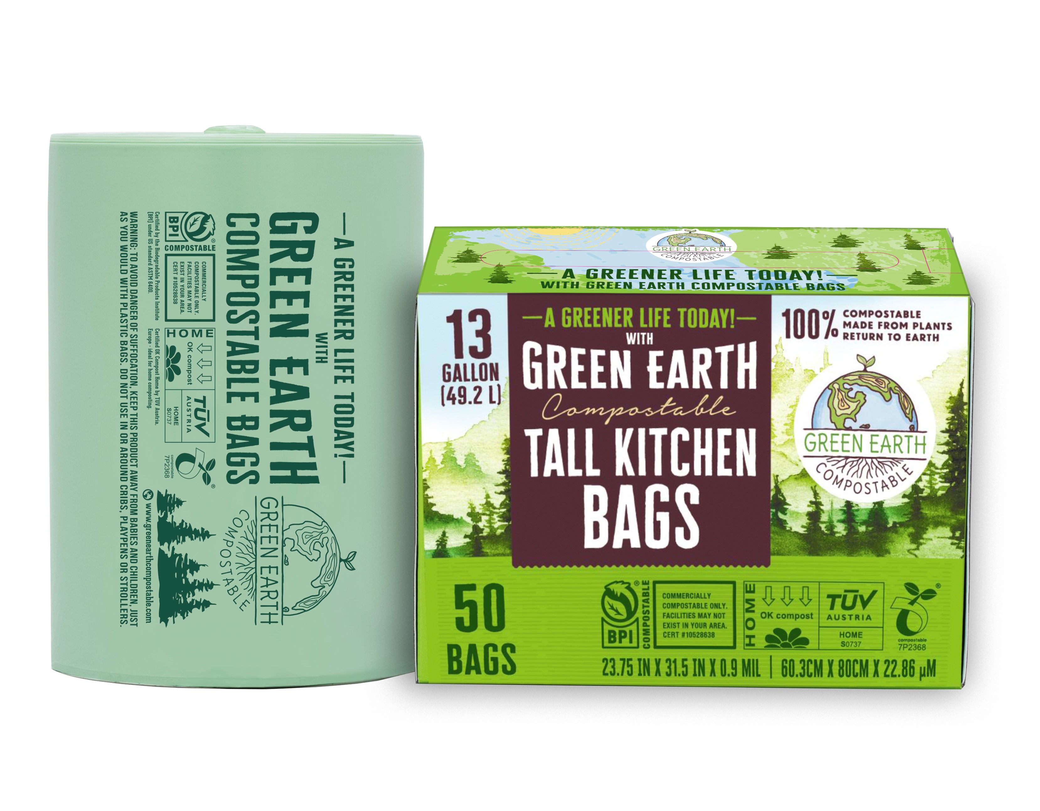 Green Earth Compostable Biodegradable Tall Kitchen Trash Bags,Food