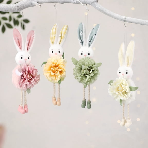 Green Easter Bunny Decorations 8.6" Plush Rabbits Dolls with Flower Pendants Spring Holiday Party Gifts Home Decor Easter Celebration Hanging Ornaments Green, 1Pcs