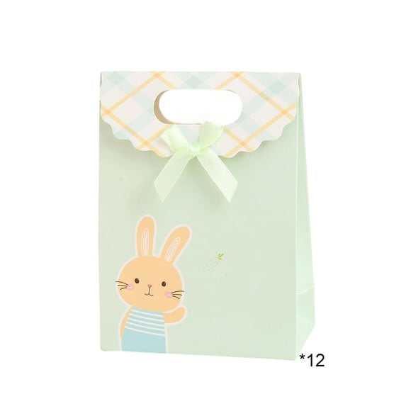 Green Easter Bunny Paper Gift Bags Set Of 12 With Egg Pattern 6X5X2 Inch For Candy Treats Party Favors Holiday Celebration Decorations