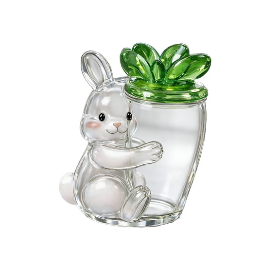 Green Easter Candy Jar Glass Storage Jar With Bunny Eggs Chicks Design Colorful Easter Theme Centerpiece Durable High Quality Glass for Home Table Decor Spring Holiday