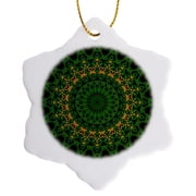 3drose, Green Eden Mandala, 3 inch Snowflake Porcelain Ornament