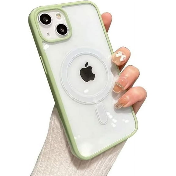 Green Edge Phone Case, Support MagSafe Wireless Charging, Shockproof Clear Case for iPhone 13 Mini