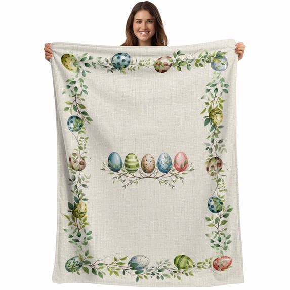 Green Eggs Easter Blanket Soft Cozy Warm Throw Blanket for Couch, Plush Fuzzy Flannel Fleece Blankets for Sofa, Leaves Elegant Pastoral Rustic Bed Blankets Lightweight Gifts for Women, 50"x80"