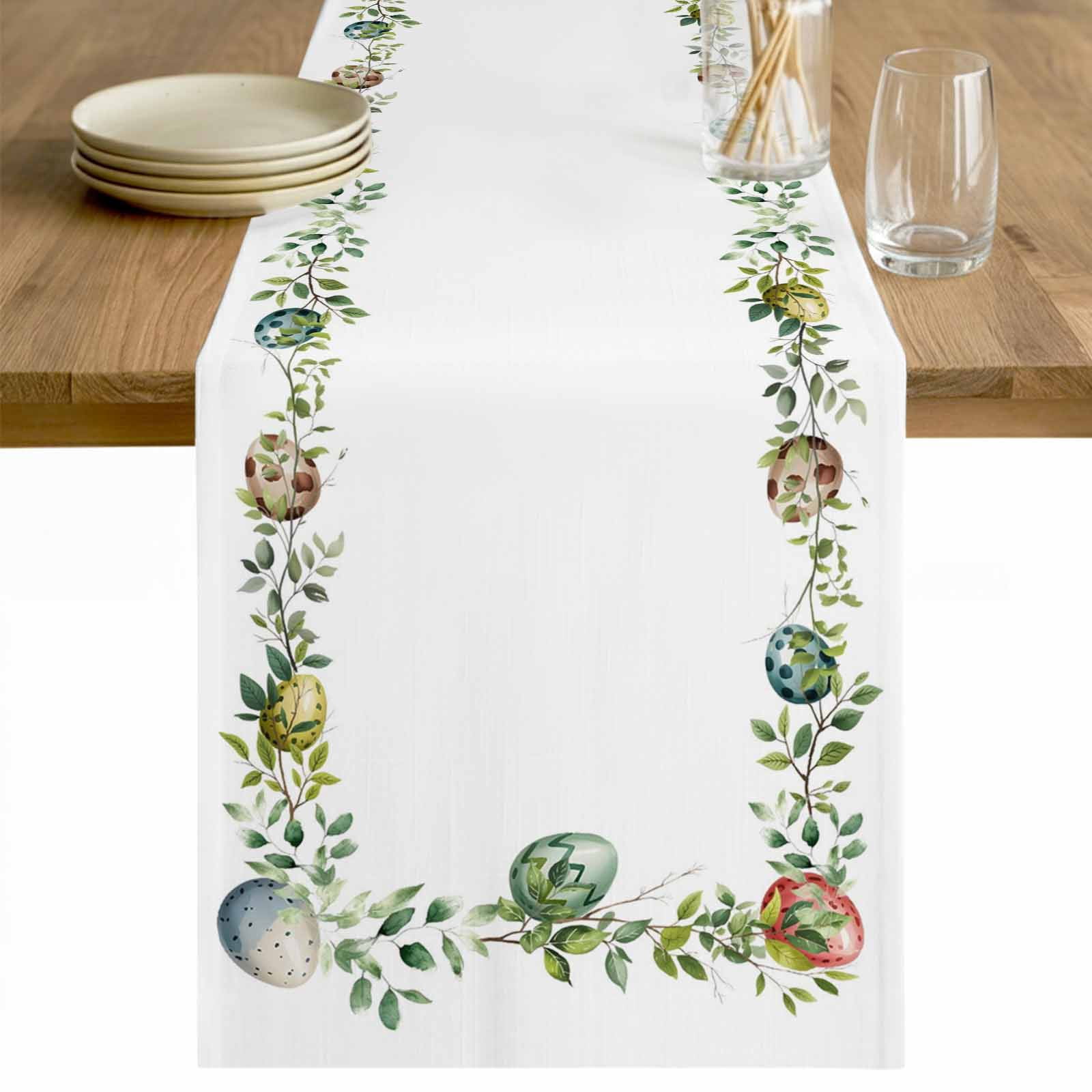 Spring Table Runner 108 Green Eggs Easter Table Runner - 108 Inch Long Leaves Elegant Pastoral ...