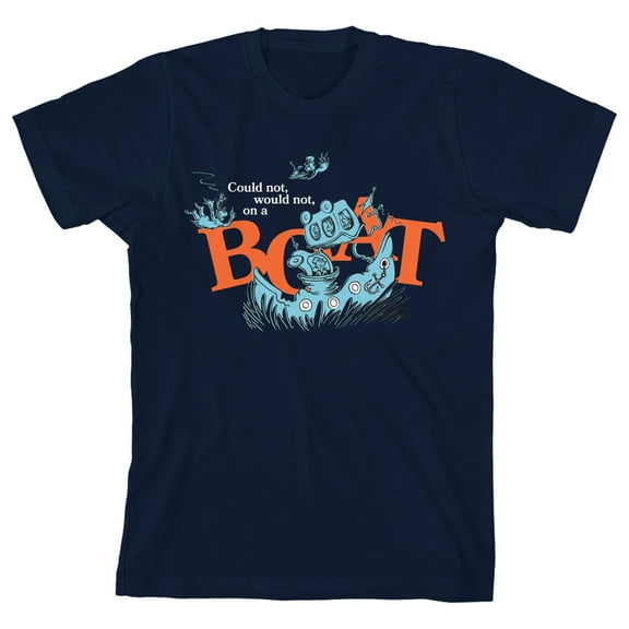 Green Eggs & Ham Boat Youth Navy Crew Neck Short Sleeve T-shirt - Large