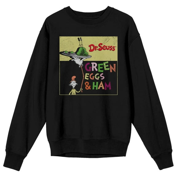 Green Eggs & Ham Cover Art Adult Black Crew Neck Long Sleeve Sweatshirt-XXL