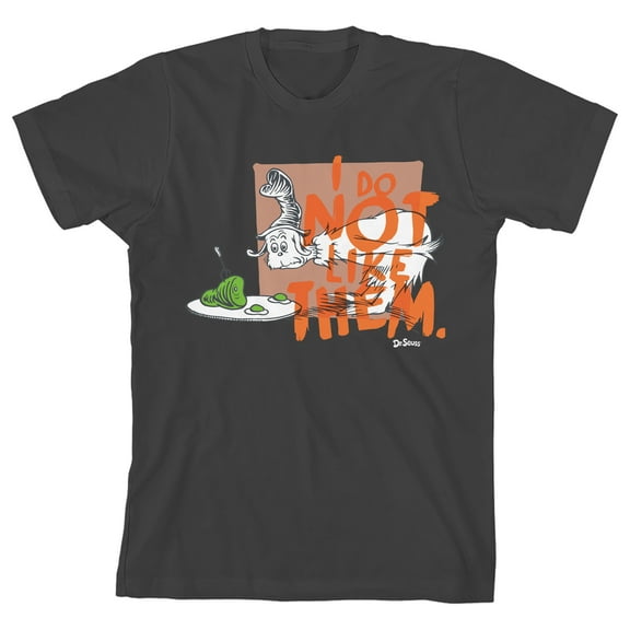 Green Eggs & Ham I Do Not Like Them Youth Charcoal Crew Neck Short Sleeve T-shirt-XL