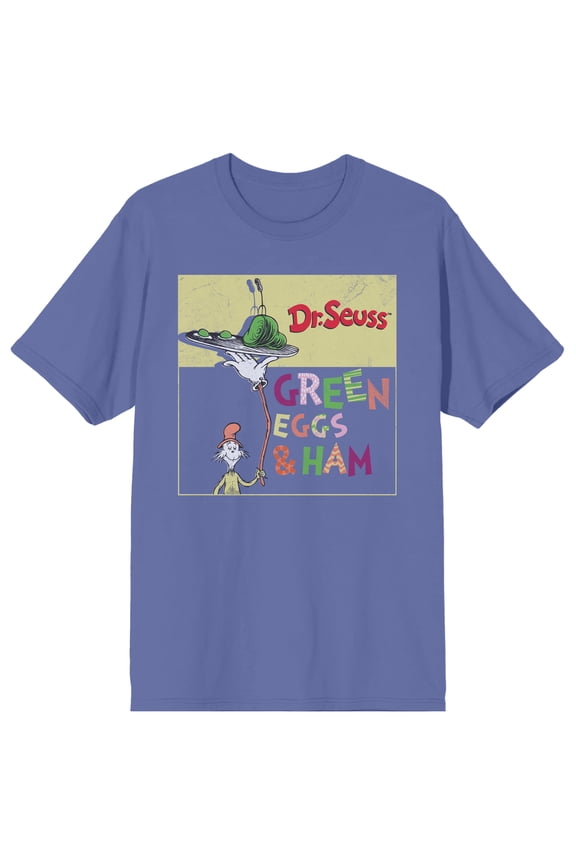 Green Eggs & Ham Sam-I-Am Logo Text Adult Periwinkle Crew Neck Short Sleeve T-shirt - Small