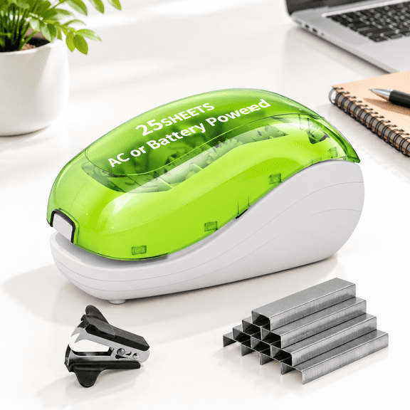 Green Electric Desk Stapler with 2000 Staples and Staple Remover, 25 Sheet Capacity