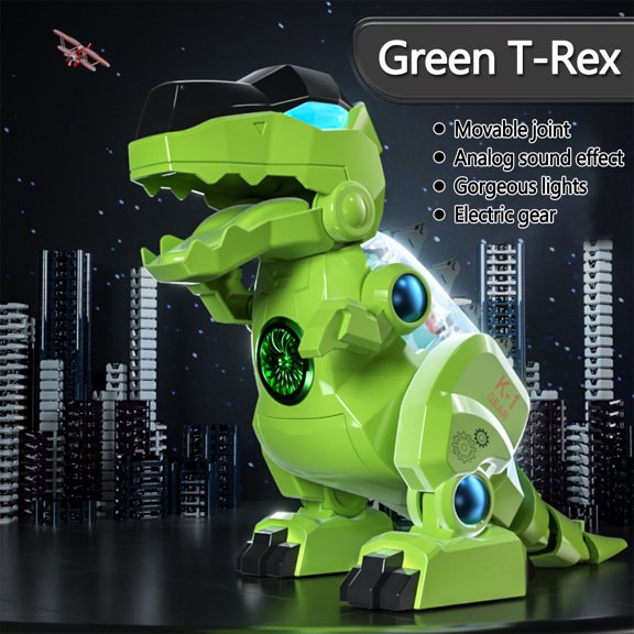 Green Electric Gear Dinosaur Toy Green With Lights Sound Walking For Kids Boy