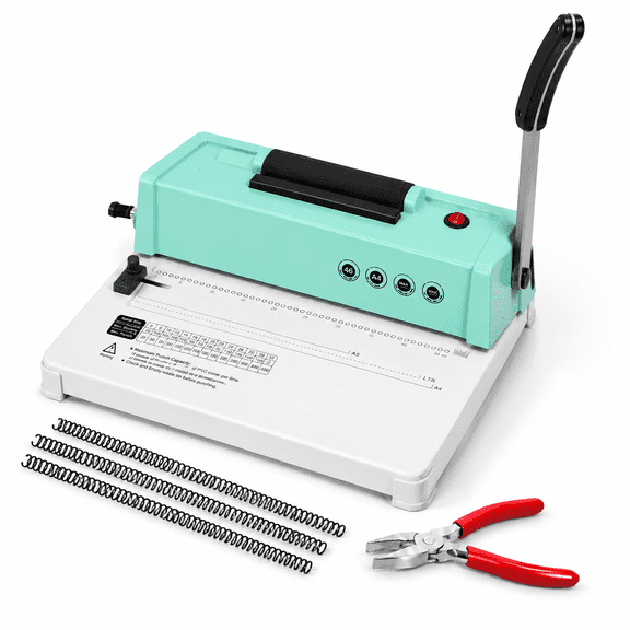 Green Electric Spiral Coil Binding Machine for Letter/A4/A5 Paper, 12 Sheet Punch Capacity