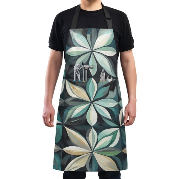 Green Elegant Geometry Chef Kitchen Apron with Pockets for Women Waterproof Aprons for Cooking Baking