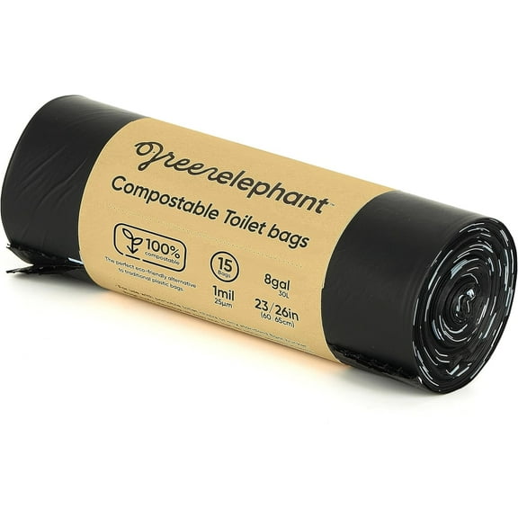 Green Elephant Portable Waste Bags Camping Potty Liners, Biodegradable Sanitary Bags for 5 Gallon Bucket, Outdoor Use, 15 Count, 8 Gal (1 Pack)