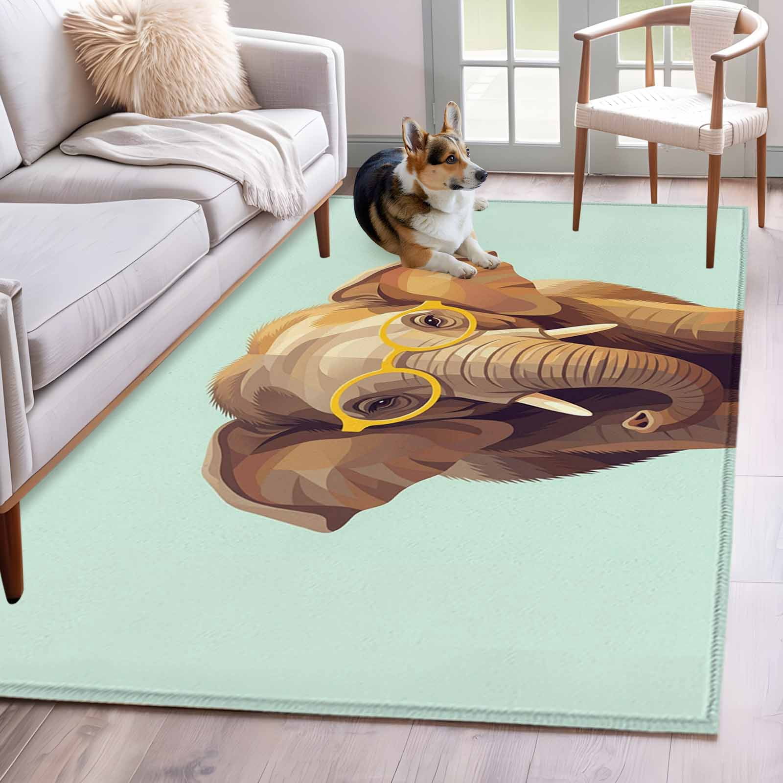 Green Elephants Area Rugs 3'x5', Washable Small Throw Rugs for Living ...