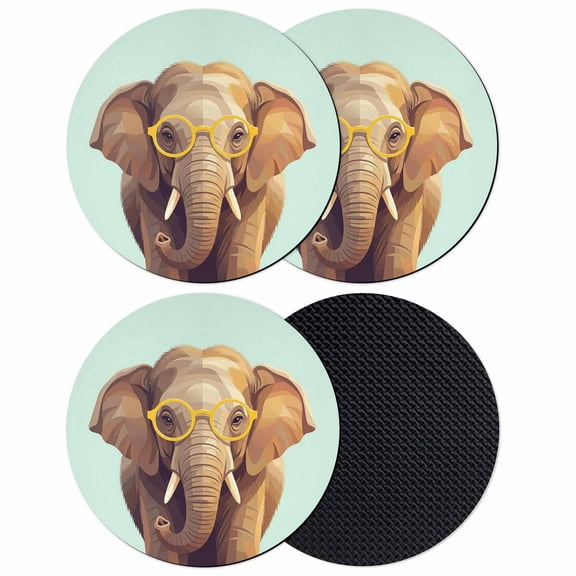 Green Elephants Coasters Set of 4, Absorbent Coasters for Drinks, Funny Animals Modern Art Coaster for Desk Coffee Table Protection, Home Decor House Warming Gifts 4"