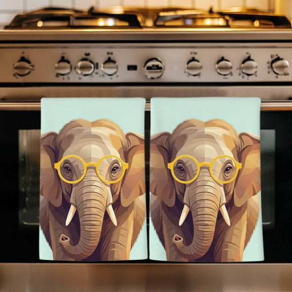 Green Elephants Kitchen Towels Set of 1, Funny Animals Modern Art Absorbent Dish Towels for Kitchen, Microfiber Hand Towel, Quick Drying Tea Towel for Cleaning Decorative Dishcloths